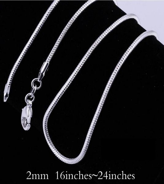 

big promotions 925 sterling silver smooth chain necklace lobster clasps chain jewelry 2mm 16-24inch mix size charm necklace jewellery9490270