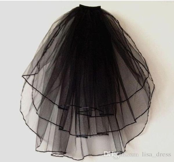 

wholelayer 3 black ivory white ribbon edge wedding veils elbow length bridal veil with comb lace ball gown wedding dresses8727571