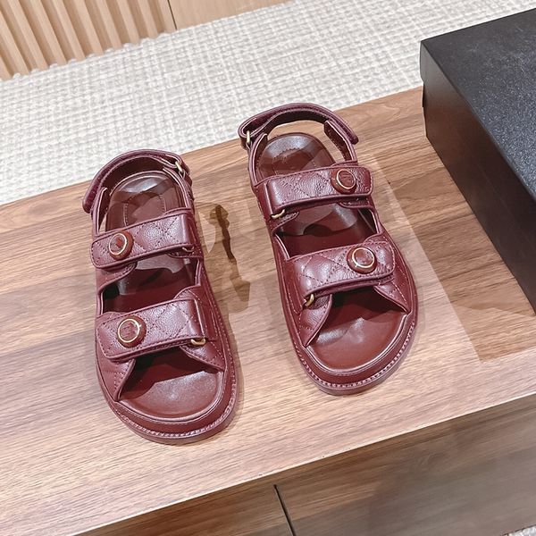 

women hook & loop sandals 2023 designer casual slippers new outer wear printed buckle flat sandals indoor and outdoor shoes size35-41 +box, Black