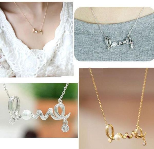 

whole fashion silver golden plated love pearl choker pendant necklace for women jewelry bulk lots lr3803119033