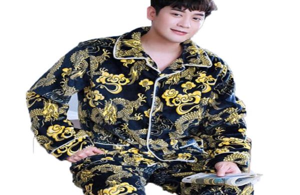 

men039s sleepwear chinese dragon pijama man long sleeve cardigan male pajama set men thick warm flannel pyjamas for suit homewe9553784, Black;brown