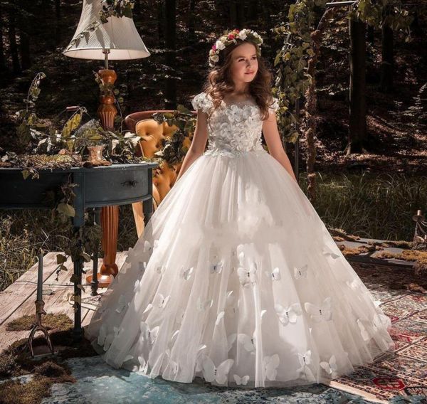 

formal occasion butterfly flower girl dresses applique first communion party prom princess gown bridesmaid wedding with trai5793696, White;red
