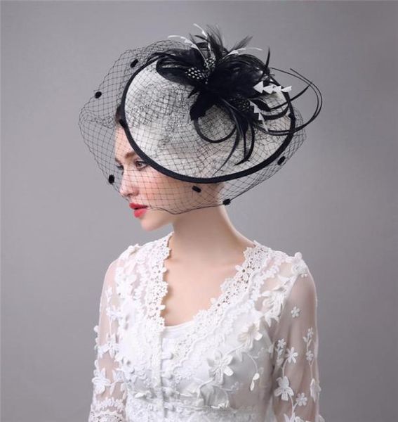 

vintage birdcage bridal hats flower wedding bride veil birdcage tulle hair accessories feather hats decoration for women bridesmai2968198, Silver