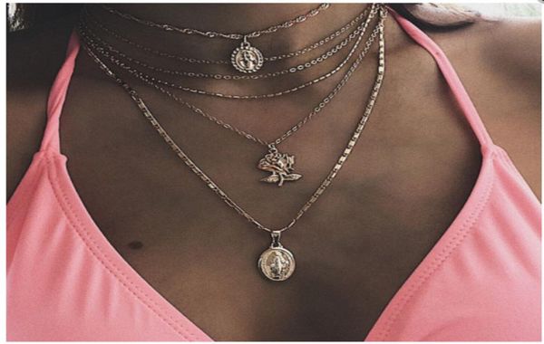 

rose pendant charms multilayer necklace with party jewelry charm choker necklace for women fashion jewelry8688843, Silver