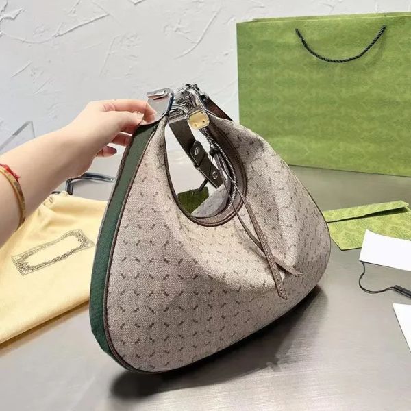 

women's fashion handbag designer bag patchwork leather hook fastener zipper half moon purse detachable shoulder strap crossbody shoulde