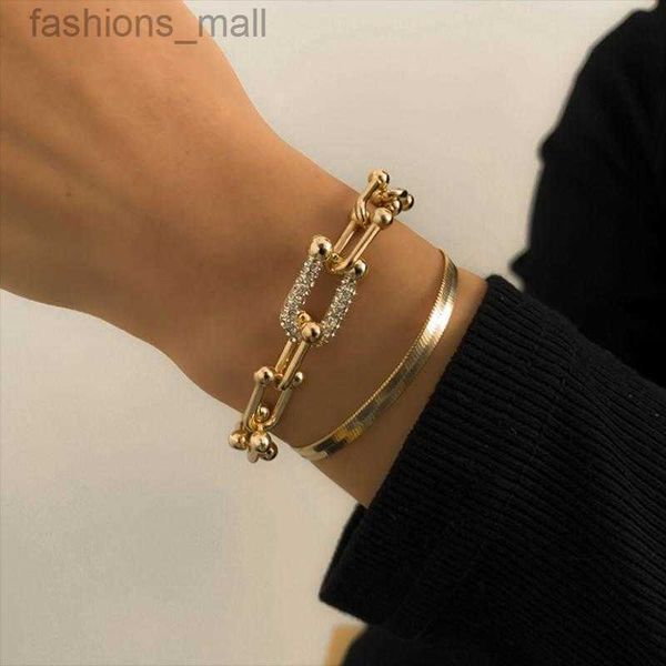 

link chain crystal u-shaped buckle metal bangle bracelet statement gold silver color link fashion pulseras women bijoux gift, Black