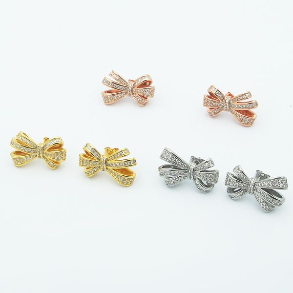 

titanium steel jewelry, bow tie, full of diamond earrings, women's bow tie, diamond earrings, Golden;silver