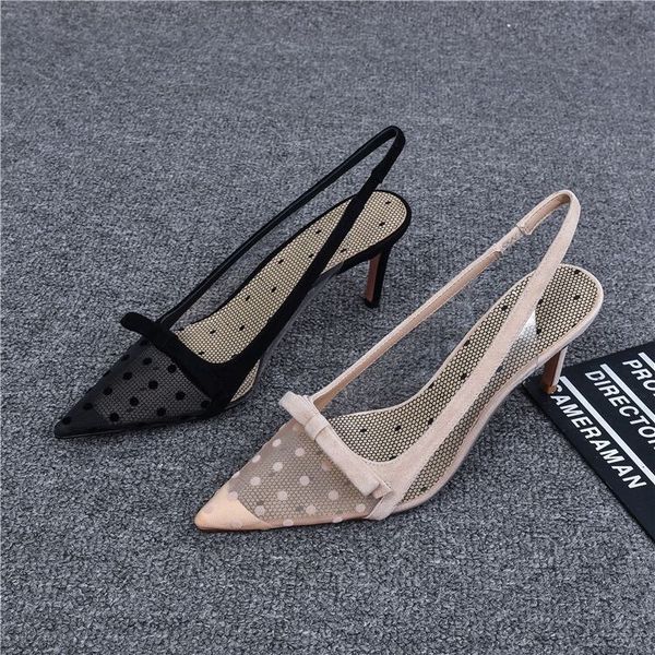

dress shoes women's shoes summer fashion point bow mesh breathable slim high heels shallow sandals zapatos de mujer 230713, Black