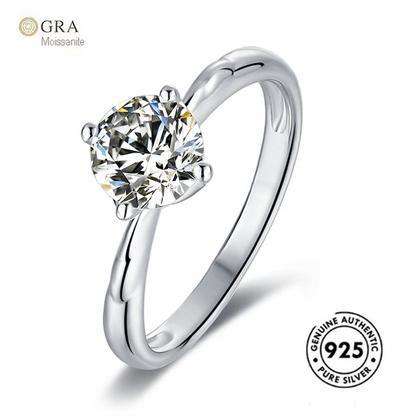 

authentic jewelry solid 925 stirling silver 1ct moissanite ladies ring ready for ship, Slivery;golden