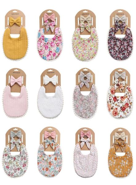 

baby bibs feeding burping cloths girls accessory cotton flower bows bowknot headbands 2pcssets princess wear9263408