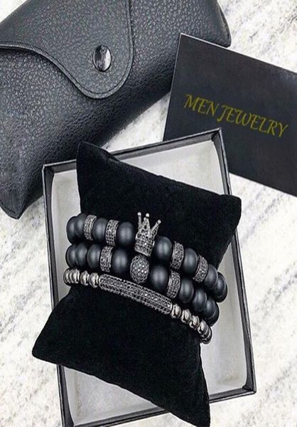 

2pcsset uxury fashion crown charm bracelet natural stone for women and mens pulseras masculina jewelry gift holiday valentine7550580, Golden;silver