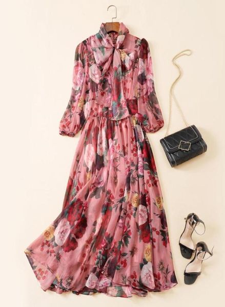 

spring and summer 2020 new women039s clothing model european and american goddess bow tie print high waist elegant long dress8402258, Black