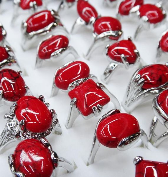 

jewelry factory mixmax 30pcs fashion red turquoise stone silver rings for women female ring whole jewerly lots2524556, Golden;silver