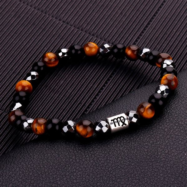 

12 zodiac signs constellation charm bracelets homme women tiger eye couple bracelet sagittarius aquarius leo friendship jewelry, Black
