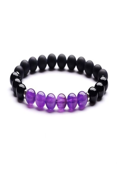 

natural stone bracelet 8mm amethyst frosted black agate mix stainless steel energy stone wrist jewelry4648148