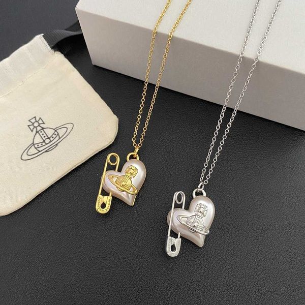 

empress dowager xi's new love pin saturn peach heart light luxury and high sense design small market necklace, Silver