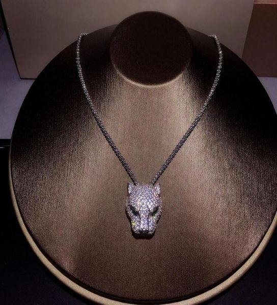 

new pure 925 sterling silver fashion zircon leopard necklace party jewelry luxurious white gold leopard head sweater chain j1907135392414