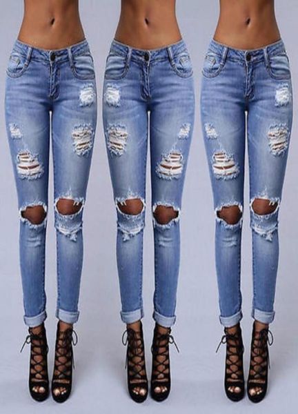 

whole fashion women ladies jeans ripped skinny denim hole cut high waisted trousers7822146, Blue