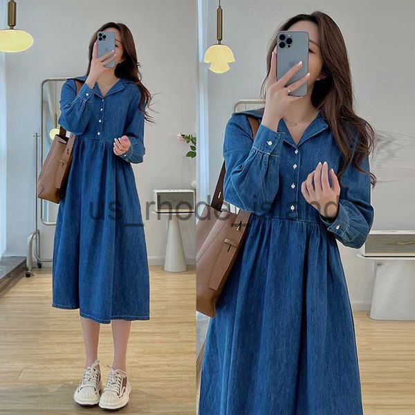 

maternity dresses 2023 autumn long sleeve denim maternity dress casual loose straight clothes for pregnant women spring pregnancy clothing x, White