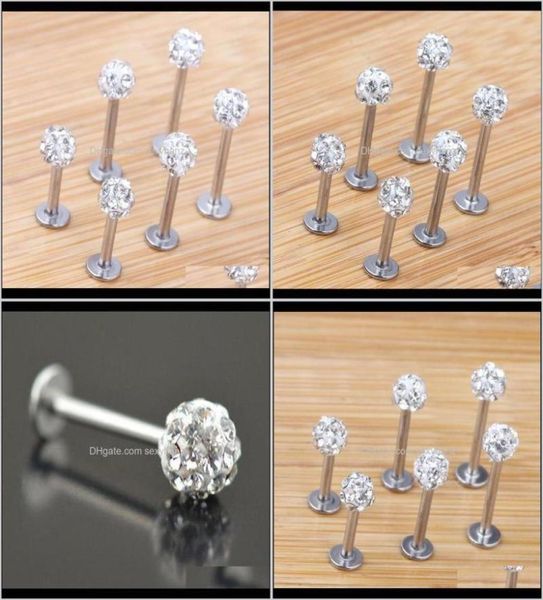 

labret piercing drop delivery 2021 stud 20pcslot 681012mm clear shamballa ball cz gem disco body jewelry lip ring labret bar l8471533, Black