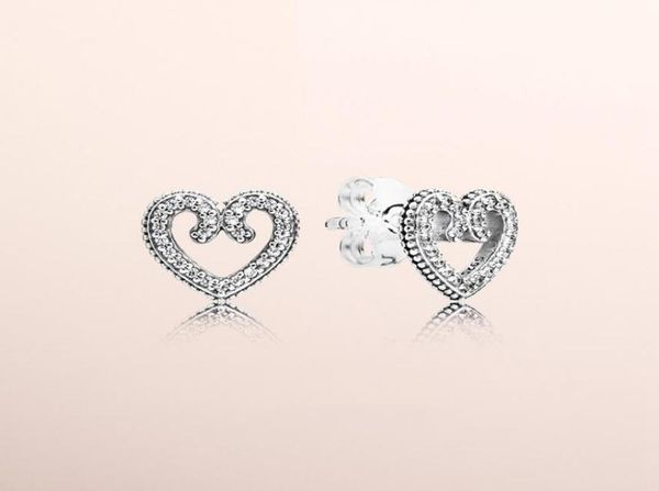 

heart swirl stud earrings authentic 925 sterling silver cz diamond women earring original box for hearts fashion earrings9189031, Golden