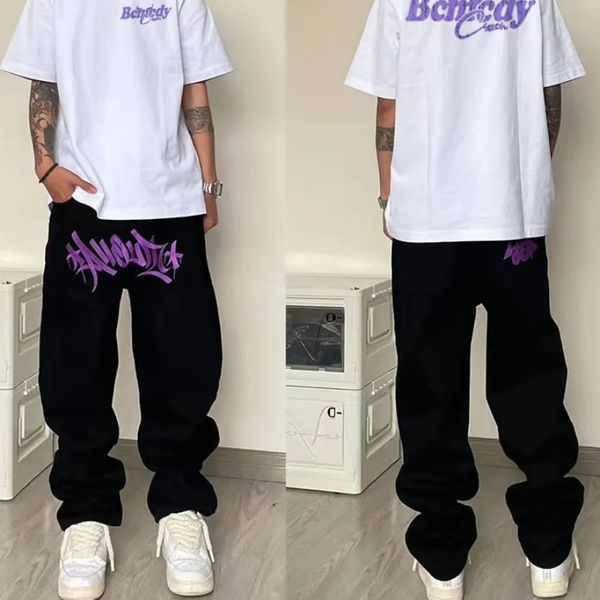 

mens jeans letter print baggy for men clothing street vintage hip hop casual wide leg sweatpants pants 230712, Blue