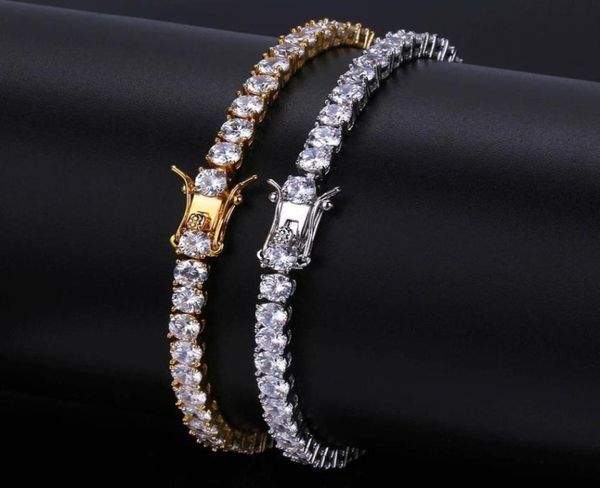 

mens iced out tennis chain gold silver bracelet fashion hip hop bracelets jewelry 3 4 5mm 7 8inch250a4670758, Golden;silver