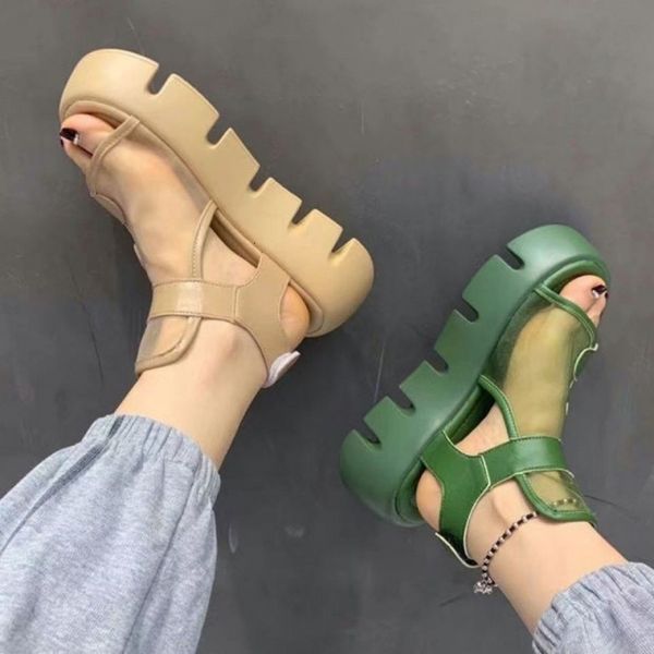 

sandals sandals women summer fashion thick-bottomed breathable eugene yarn mesh magic paste roman sandals hook loop 230713, Black