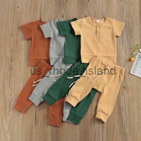 

t-shirts clothing sets summer born baby boys 2-piece outfit set short sleeve cotton casual +pants clothes for kids x0714, Blue