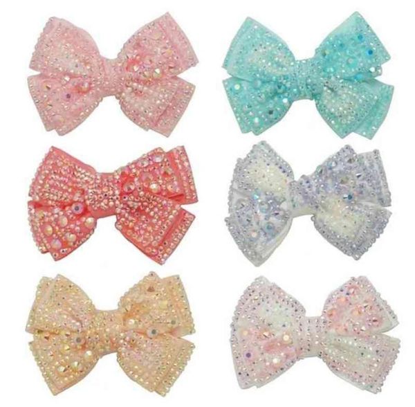 

cn 12pcslot 4quot plain hair bows with black clips kids girls crystal jelly bows hair clips hairgrips hair accessories 2108126469331, Slivery;white