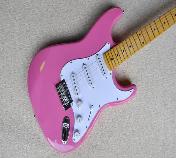 

factory custom pink electric guitar with vintage stylemaple fretboardwhite pickguardchrome hardwarecan be customized3359225