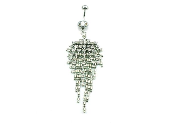 

fashion belly button ring stainless steel dangle white rhinestone link charms navel body piercing jewelry dqk08567851019, Silver