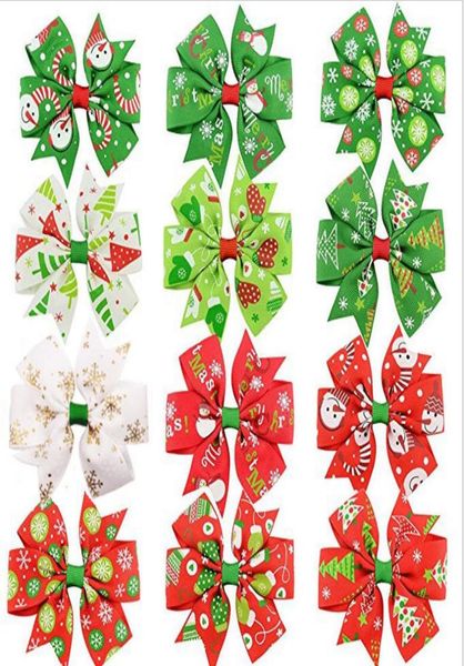 

3 inch baby bow hair clips christmas grosgrain ribbon bows with clip snow baby girl pinwheel hairpins xmas hair pin accessories4372351, Slivery;white