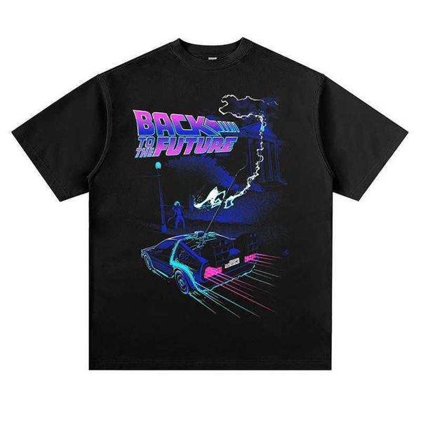 

vintage back to the future printed short sleeve t-shirt loose fit for men and women, White;black