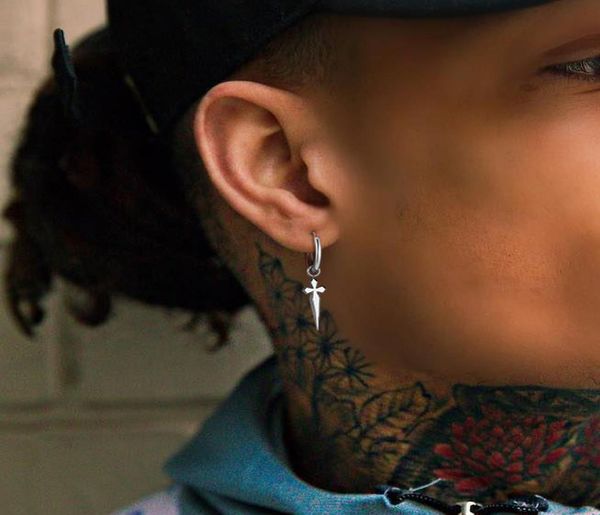 

jewelry accessories earringshoop earrings men huggie hoops earring minimal sword cross dangles earrings stainless steel men 396954734, Golden;silver