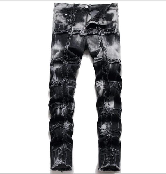 

european and american men's jeans men long pants spring and autumn black gray patchwork pants small straight leg jeans gzh3ftq218, Blue