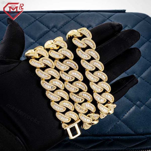 

master rocks 20mm hip hop miami cuban link chain with gra certificate gold plated iced baguette vvs moissanite cuban chain, Silver