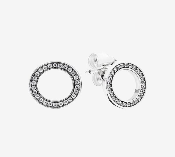 

women's sparkling circle stud earrings cz diamond wedding gift for 925 sterling silver earring with original box 054811, Golden;silver