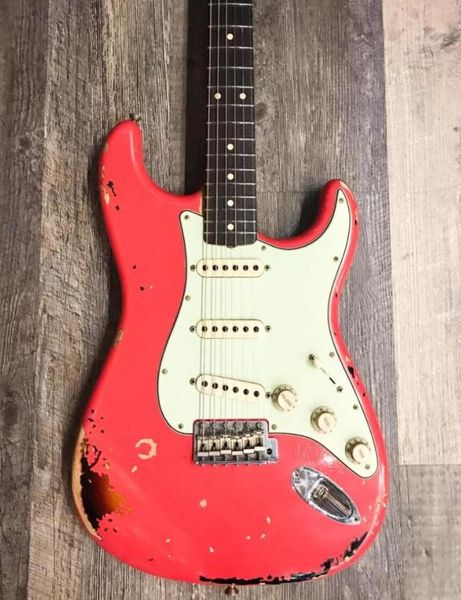 

michael landau 1963 heavy relic st electric guitar fiesta red over 3tone sunburst guitars alder body maple neck rosewood fing9904244