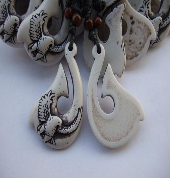 

12 pcs white imitation yak bone resin hooks eagle necklace09993824, Silver