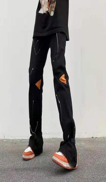 

high street flared pants male oversize straight casual jeans trousers baggy denim96424525090666, Black