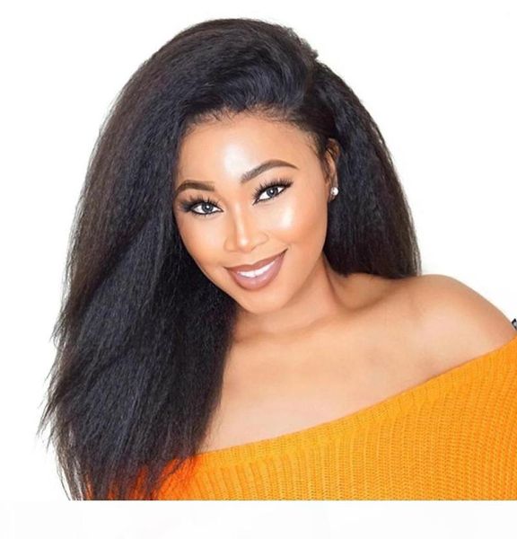 

shippping glueless kinky straight human hair wigs for black women remy hair wigs with baby hair 150 density natural color2215811, Black;brown