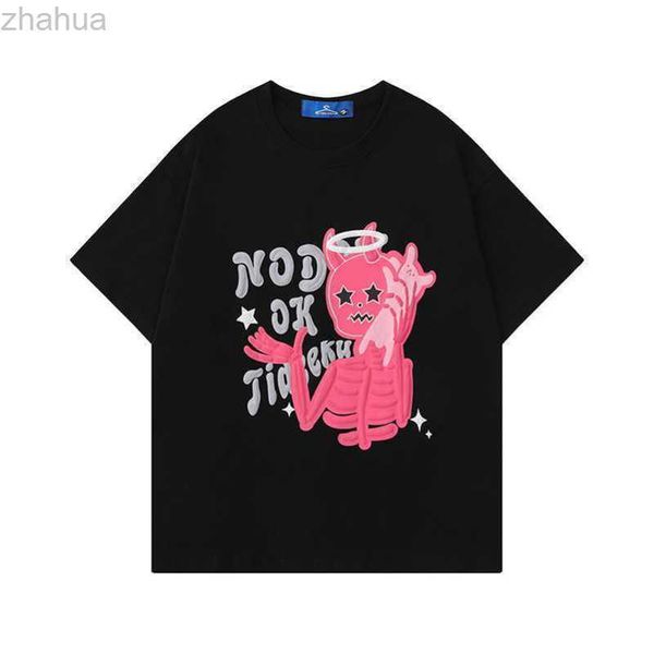 

american high street design sense skull print short sleeve t-shirt for men and women summer ins street fashion brand loose couple top, White;black