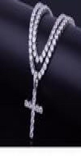 

iced out zircon cross pendant with 4mm tennis chain necklace set men039s hip hop jewelry gold silver cz pendant necklace set8743472