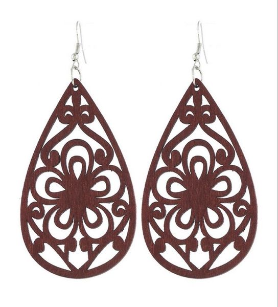 

flower pattern wooden earrings engraved design light weight long drop organic wood dangle earrings for womens7460829, Silver