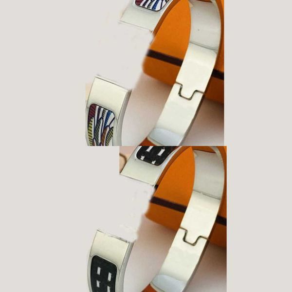 

luxury designer bracelet her max 12mm fashion classic design bangles bracelets silver stainless steel pattern enamel buckle bangle bracelet, Black