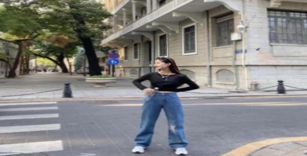 

2020 autumn new fullprint blue high waist jeans street hip hop loose straight wide leg pants denim trousers67232482821884