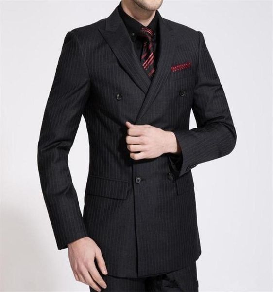 

fashion custom made black pinstripe men suits pinstriped blazer formal terno suitsjacketpants8576580, Black;gray
