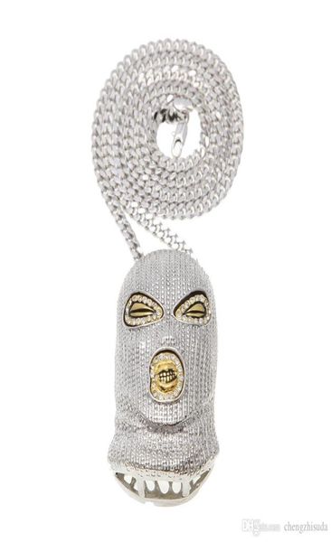 

hip hop csgo pendant necklace mens punk style 18k alloy gold silver plated mask head charm pendant cuban chain2200115, Golden;silver