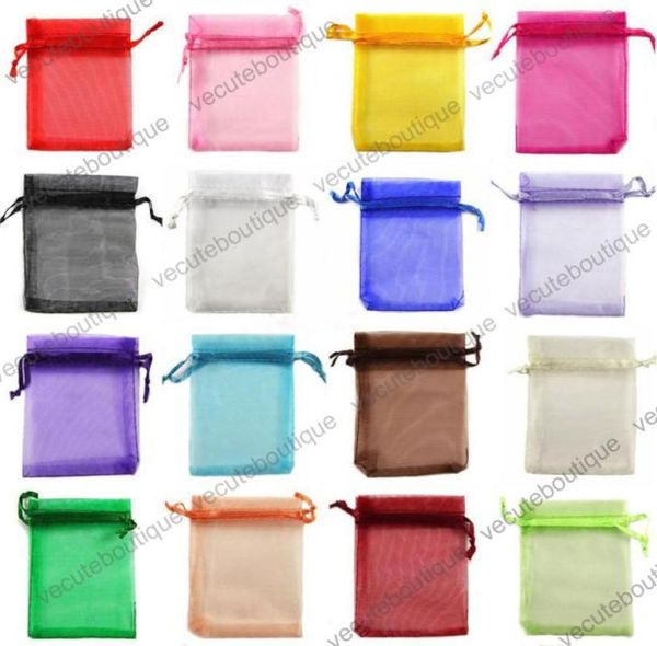 

7cm9cm organza sheer gauze earrings necklace jewelry pouches bags packing drawable organza pouch bag wedding small gift bag whole4850424, Pink;blue